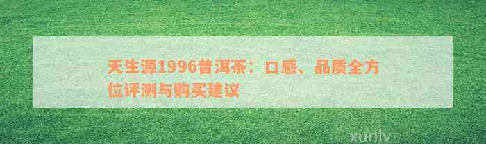 天生源1996普洱茶：口感、品质全方位评测与购买建议