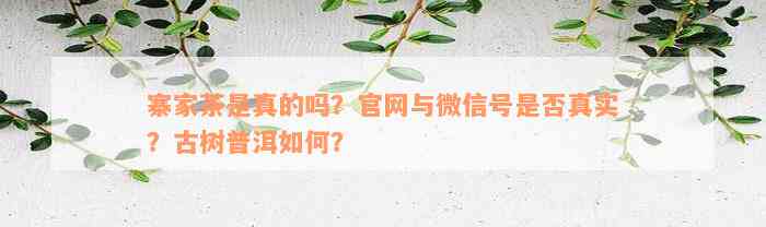 寨家茶是真的吗？官网与微信号是否真实？古树普洱如何？