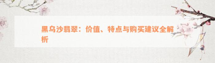 黑乌沙翡翠：价值、特点与购买建议全解析