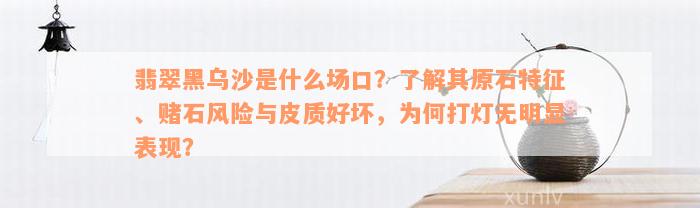 翡翠黑乌沙是什么场口？了解其原石特征、赌石风险与皮质好坏，为何打灯无明显表现？