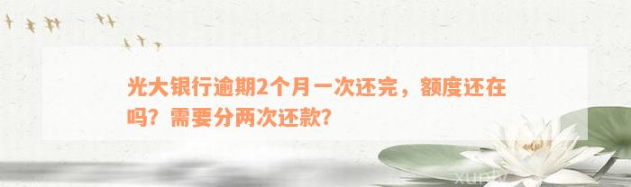 光大银行逾期2个月一次还完，额度还在吗？需要分两次还款？