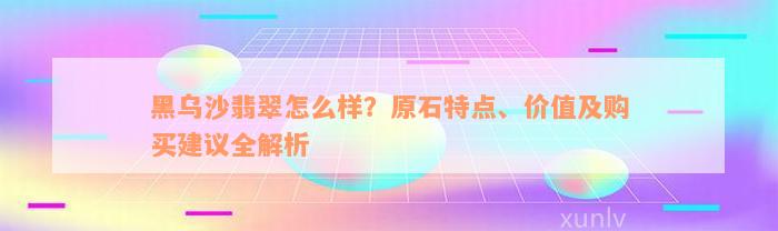 黑乌沙翡翠怎么样？原石特点、价值及购买建议全解析