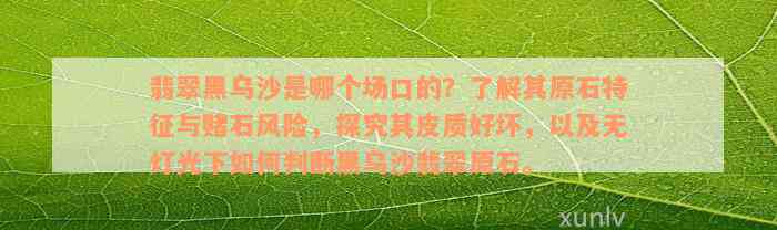 翡翠黑乌沙是哪个场口的？了解其原石特征与赌石风险，探究其皮质好坏，以及无灯光下如何判断黑乌沙翡翠原石。