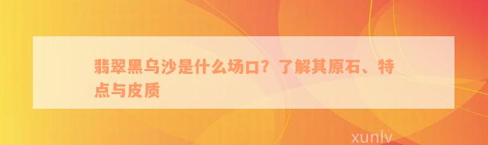 翡翠黑乌沙是什么场口？了解其原石、特点与皮质