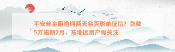 平安普金服逾期两天会否影响征信？贷款5万逾期2月，东地区用户需关注