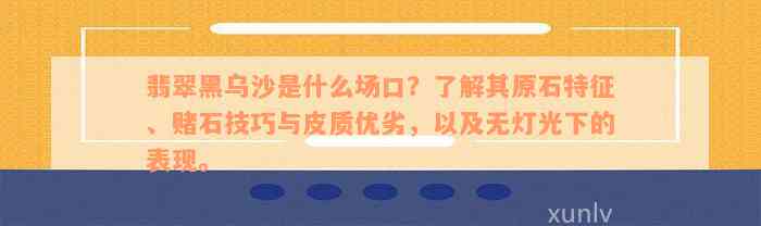 翡翠黑乌沙是什么场口？了解其原石特征、赌石技巧与皮质优劣，以及无灯光下的表现。