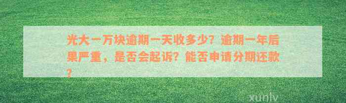 光大一万块逾期一天收多少？逾期一年后果严重，是否会起诉？能否申请分期还款？