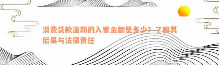 消费贷款逾期的入罪金额是多少？了解其后果与法律责任