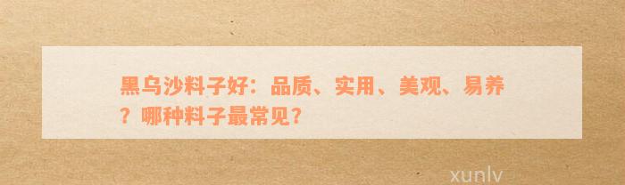 黑乌沙料子好：品质、实用、美观、易养？哪种料子最常见？