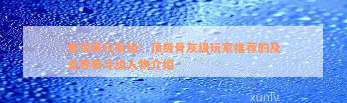 普洱茶玩家级：顶级骨灰级玩家推荐的及业界泰斗级人物介绍