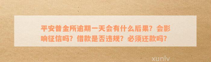 平安普金所逾期一天会有什么后果？会影响征信吗？借款是否违规？必须还款吗？