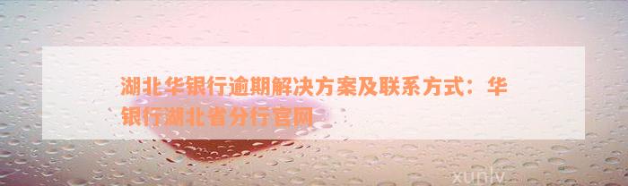 湖北华银行逾期解决方案及联系方式：华银行湖北省分行官网