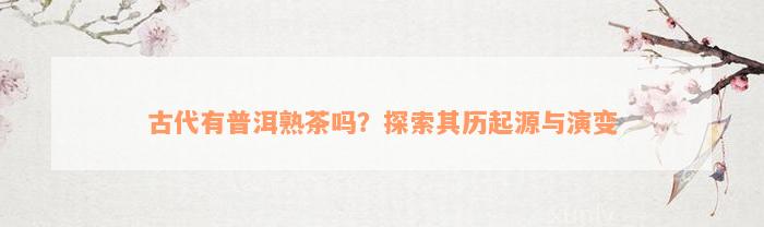 古代有普洱熟茶吗？探索其历起源与演变