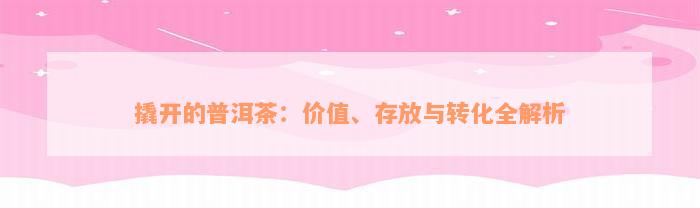 撬开的普洱茶：价值、存放与转化全解析