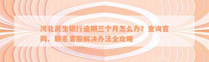 河北民生银行逾期三个月怎么办？查询官网、联系客服解决办法全攻略