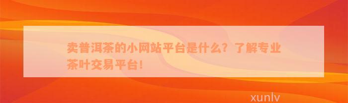 卖普洱茶的小网站平台是什么？了解专业茶叶交易平台！