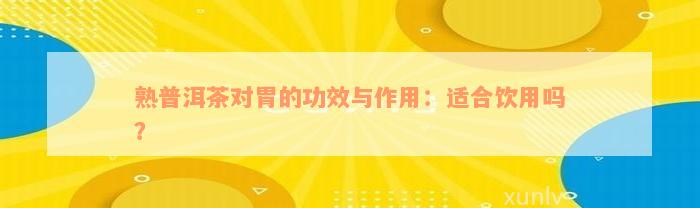 熟普洱茶对胃的功效与作用：适合饮用吗？