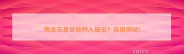 黄龙玉是否被列入国玉？真相揭秘！