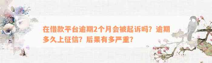 在借款平台逾期2个月会被起诉吗？逾期多久上征信？后果有多严重？