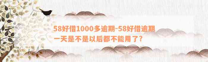 58好借1000多逾期-58好借逾期一天是不是以后都不能用了?