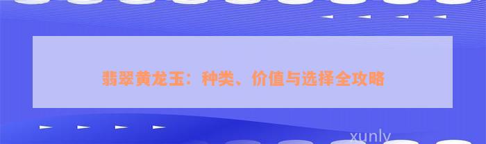 翡翠黄龙玉：种类、价值与选择全攻略