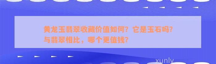 黄龙玉翡翠收藏价值如何？它是玉石吗？与翡翠相比，哪个更值钱？