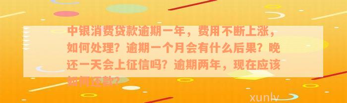 中银消费贷款逾期一年，费用不断上涨，如何处理？逾期一个月会有什么后果？晚还一天会上征信吗？逾期两年，现在应该如何还款？