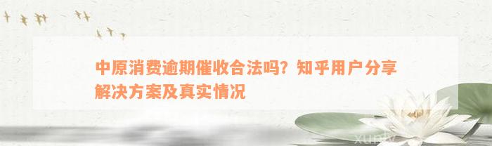 中原消费逾期催收合法吗？知乎用户分享解决方案及真实情况