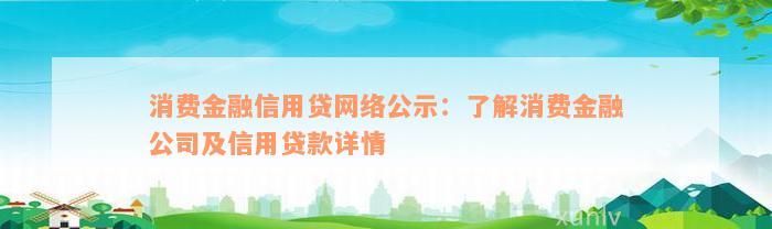 消费金融信用贷网络公示：了解消费金融公司及信用贷款详情