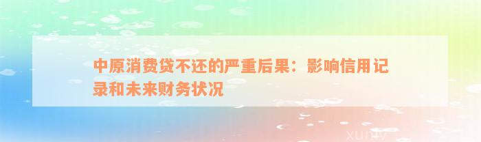 中原消费贷不还的严重后果：影响信用记录和未来财务状况