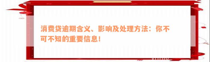 消费贷逾期含义、影响及处理方法：你不可不知的重要信息！