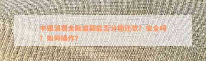 中银消费金融逾期能否分期还款？安全吗？如何操作？