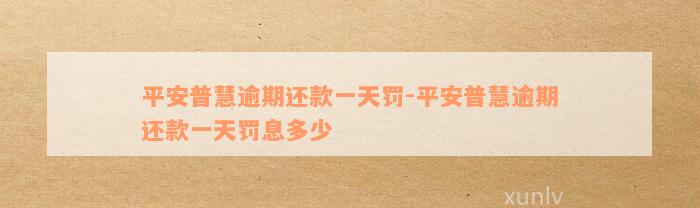 平安普慧逾期还款一天罚-平安普慧逾期还款一天罚息多少