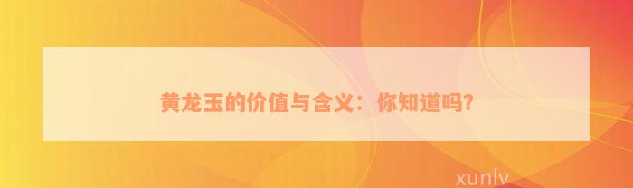 黄龙玉的价值与含义：你知道吗？