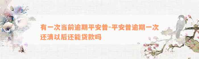 有一次当前逾期平安普-平安普逾期一次还清以后还能贷款吗