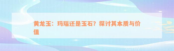 黄龙玉：玛瑙还是玉石？探讨其本质与价值