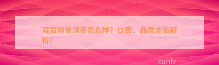 司贡坊普洱茶怎么样？口感、品质全面解析！