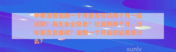 中银消费逾期一个月是否可以两个月一起还款？有无安全隐患？已逾期两个月，过年是否会催收？逾期一个月后的后果是什么？