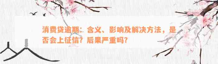 消费贷逾期：含义、影响及解决方法，是否会上征信？后果严重吗？