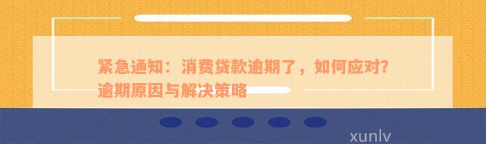 紧急通知：消费贷款逾期了，如何应对？逾期原因与解决策略