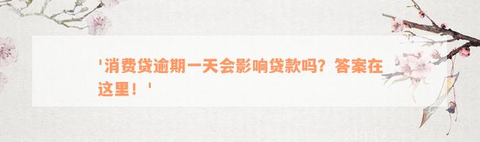 '消费贷逾期一天会影响贷款吗？答案在这里！'