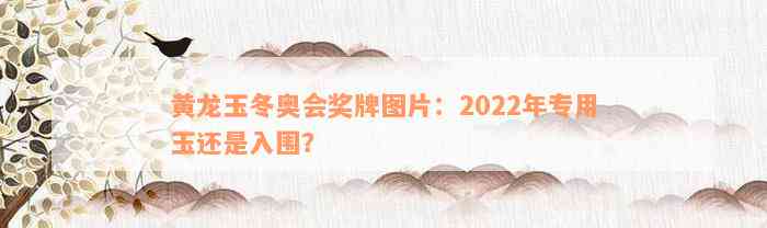 黄龙玉冬奥会奖牌图片：2022年专用玉还是入围？