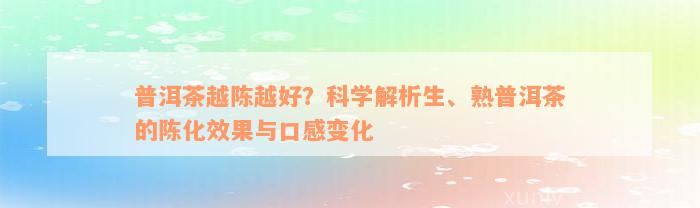 普洱茶越陈越好？科学解析生、熟普洱茶的陈化效果与口感变化