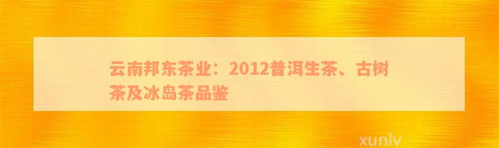 云南邦东茶业：2012普洱生茶、古树茶及冰岛茶品鉴