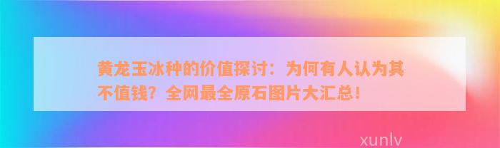 黄龙玉冰种的价值探讨：为何有人认为其不值钱？全网最全原石图片大汇总！