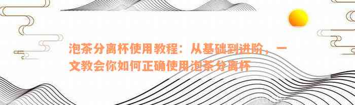 泡茶分离杯使用教程：从基础到进阶，一文教会你如何正确使用泡茶分离杯