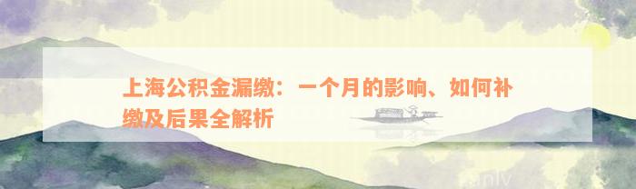 上海公积金漏缴：一个月的影响、如何补缴及后果全解析