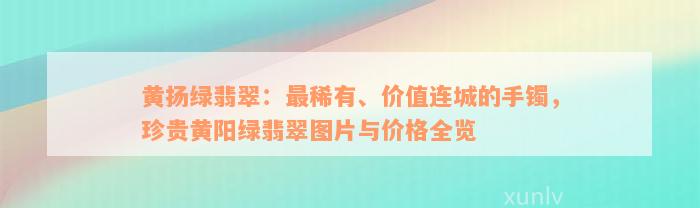 黄扬绿翡翠：最稀有、价值连城的手镯，珍贵黄阳绿翡翠图片与价格全览