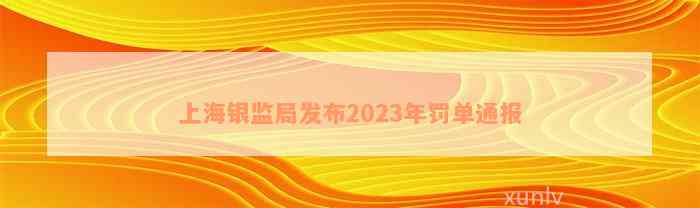 上海银监局发布2023年罚单通报