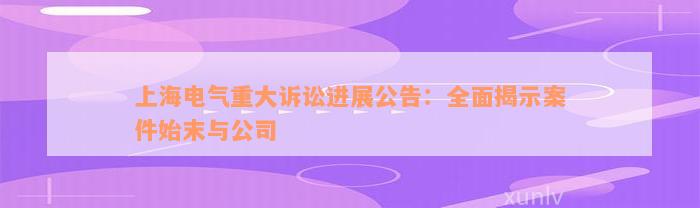 上海电气重大诉讼进展公告：全面揭示案件始末与公司